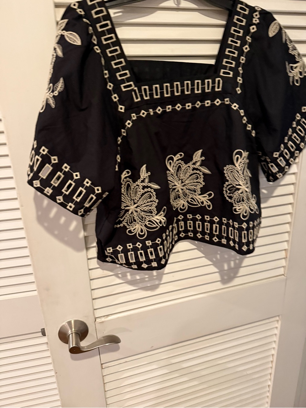 Black Embroidered Square-Neck Women’s Top beautiful blouse
